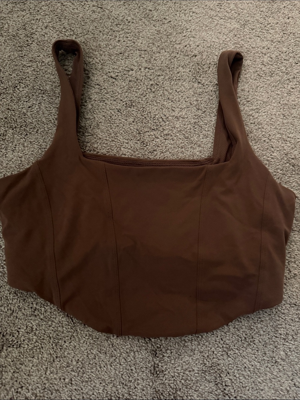 Brown Square-Neck Crop Tank Top.